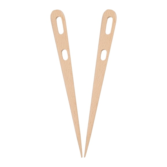 Uxcell Weaving Needle, 2pcs Wooden Knitting Needles Hand Loom Stick Tapestry 2 Hole Weaving Craft Tools, Khaki Color