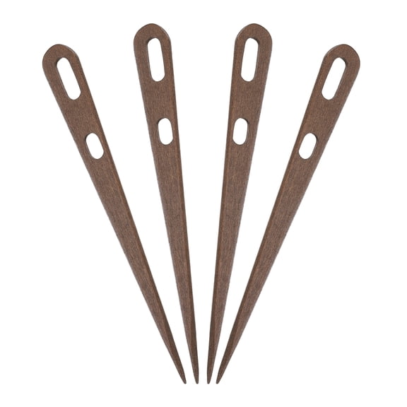Uxcell Weaving Needle, 4pcs Wooden Knitting Needles Hand Loom Stick Tapestry 2 Hole Weaving Craft Tools, Brown Color