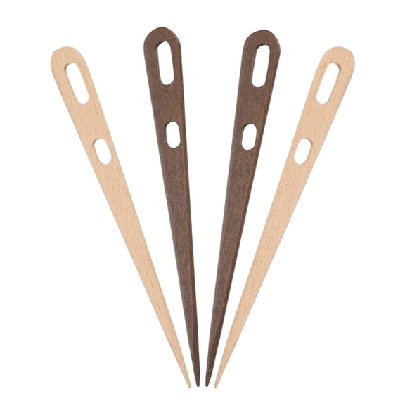 Uxcell Weaving Needle, 4pcs Wooden Knitting Needles Hand Loom Stick Tapestry 2 Hole Weaving Craft Tools, Khaki and Brown