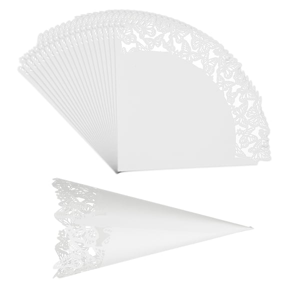 Uxcell Wedding Confetti Cones, 50 Pcs Paper Tapers Hollow Print Cone Bouquet for Party Butterfly Gift White