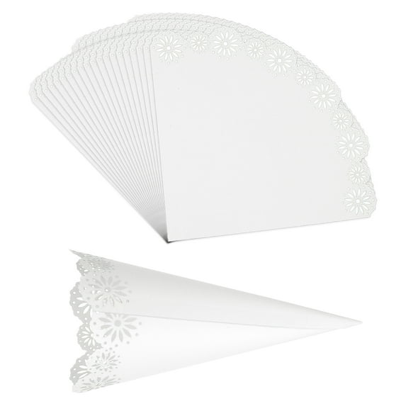 Uxcell Wedding Confetti Cones, 50 Pcs Paper Tapers Hollow Print Cone Bouquet for Party Sunflower Gift White