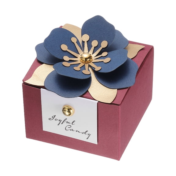 Uxcell Wedding Favor Boxes, (2.5 x 2.5 Inch, Dark Red)(25 Pcs), Square Paper Flower Candy Boxes with Blue Floral Decor Thanks Card, Suitable for Wedding/Birthday/Party/Decorations