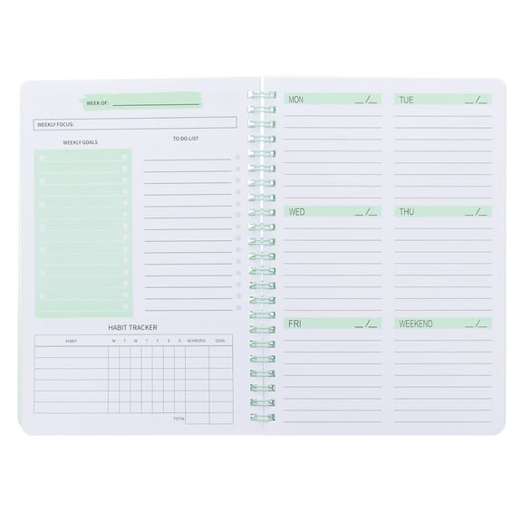 Uxcell Weekly Goals Notebook, A5 8.3 x 5.7 Inches 52 Sheets to Do List Notebook Goals Planner Notebook Daily Planner with Spiral Binding Habit Tracker, Green
