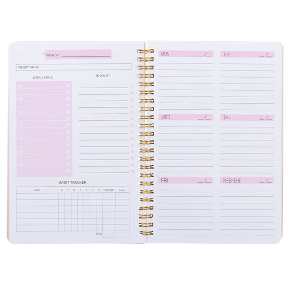 Uxcell Weekly Goals Notebook, A5 8.3 x 5.7 Inches 52 Sheets to Do List Notebook Goals Planner Notebook Daily Planner with Spiral Binding Habit Tracker, Pink