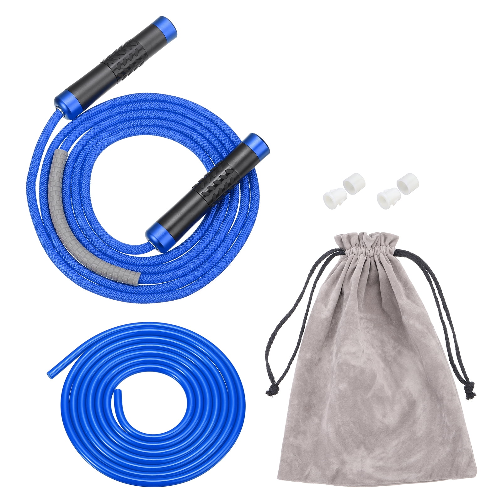 Uxcell Weighted Jump Rope 0.9LB Workout Speed Skipping Rope 9mm Fabric Cotton & 9mm Solid Rope Blue