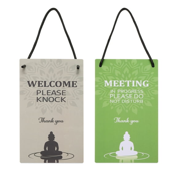 Uxcell Welcome Please Knock Sign, Please Do Not Disturb Door Sign, Green White, 10" x 5"