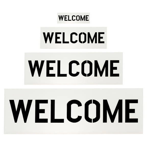 Uxcell Welcome Stencils, 4Pcs Uxcell Welcome Template Reusable Plastic Sign Templates Stencils for Fabric Wall Spray Painting Mailbox Sign Wood Art, Style 2, White