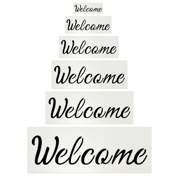 Uxcell Welcome Stencils, 6Pcs Uxcell Welcome Template Reusable Plastic Sign Templates Stencils for Fabric Wall Spray Painting Mailbox Sign Wood Art,White