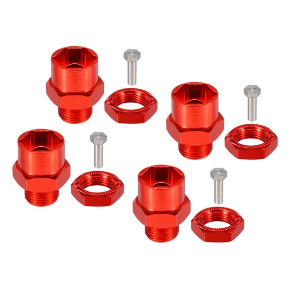 Uxcell Wheel Hex Hub Adapter with M4 Threaded Axle,12mm to 17mm for 1/10 RC Car Upgrade 1/8 Tires (Red)