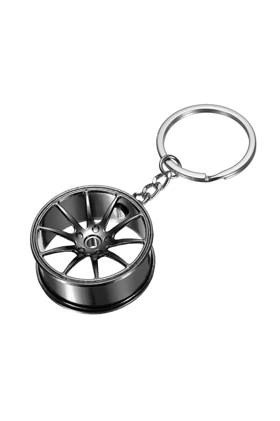 Wheel Rim Tyre Keychain, Car Wheel Hub Auto Parts Key Chains Creative Key Fob Ring Fit Men Women for Cars Trucks Bikes, Black