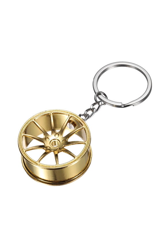 Wheel Rim Tyre Keychain, Car Wheel Hub Auto Parts Key Chains Creative Key Fob Ring Fit Men Women for Cars Trucks Bikes, Gold