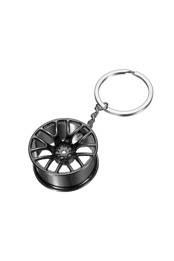 Wheel Rim Tyre Keychain Car Wheel Hub Auto Parts Key Chains Rim Keyring Wheel Hub Key Fob Fit Men Women for Cars Trucks Bikes, Black