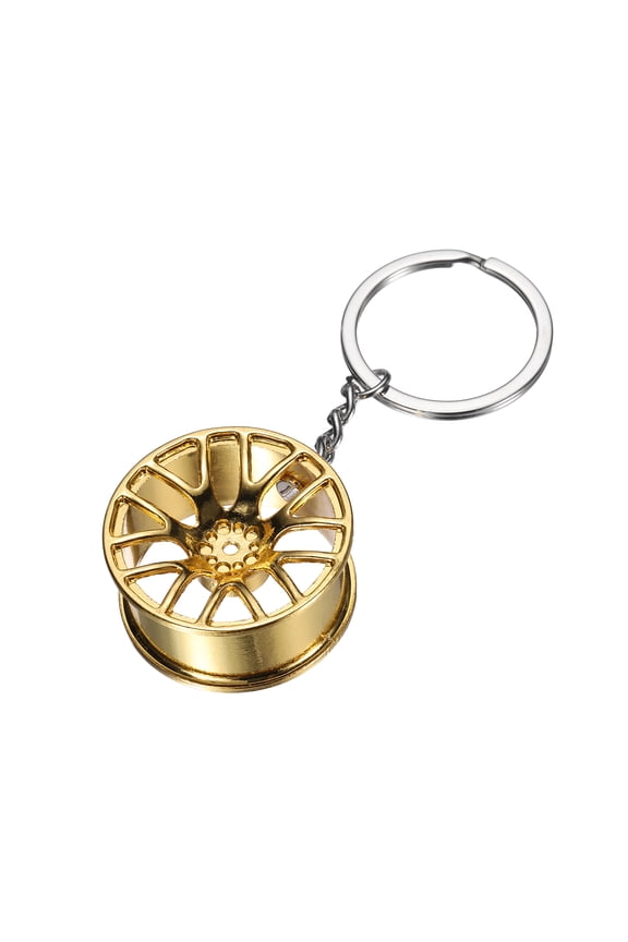 Wheel Rim Tyre Keychain Car Wheel Hub Auto Parts Key Chains Rim Keyring Wheel Hub Key Fob Fit Men Women for Cars Trucks Bikes, Gold