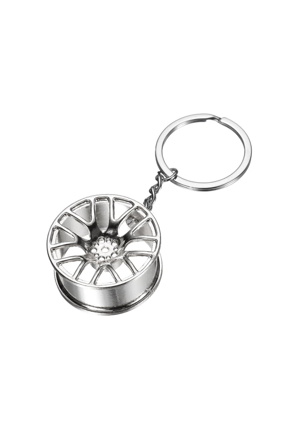 Wheel Rim Tyre Keychain Car Wheel Hub Auto Parts Key Chains Rim Keyring Wheel Hub Key Fob Fit Men Women for Cars Trucks Bikes, Silver
