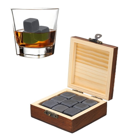 Uxcell Whiskey Stones Reusable Ice Cubes Gifts Luster Grey 9Pcs, Reusable Whiskey Chilling Rocks Natural Stone, Non-Diluting Cold Keeping Home Bar Party Gifts for Men