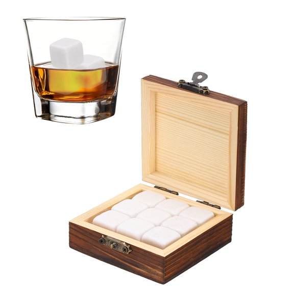 Uxcell Whiskey Stones Reusable Ice Cubes Gifts Luster White 9Pcs, Reusable Whiskey Chilling Rocks Natural Stone, Non-Diluting Cold Keeping Home Bar Party Gifts for Men