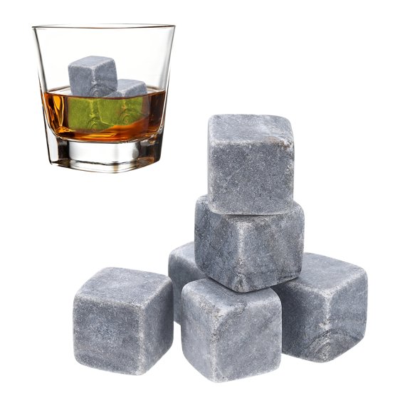Uxcell Whiskey Stones Reusable Ice Cubes Gifts Rectangle Grey Wood-grain 6Pcs, Reusable Whiskey Chilling Rocks Natural Stone, Non-Diluting Cold Keeping Home Bar Party Gifts for Men