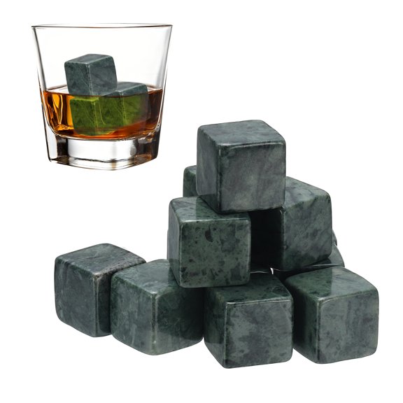 Uxcell Whiskey Stones Reusable Ice Cubes Gifts Spotted Green 12Pcs, Reusable Whiskey Chilling Rocks Natural Stone, Non-Diluting Cold Keeping Home Bar Party Gifts for Men