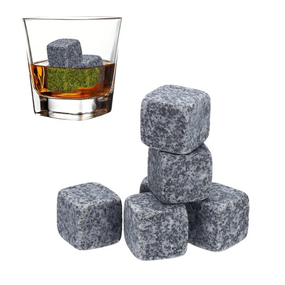 Uxcell Whiskey Stones Reusable Ice Cubes Gifts Spotted Grey 6Pcs, Reusable Whiskey Chilling Rocks Natural Stone, Non-Diluting Cold Keeping Home Bar Party Gifts for Men