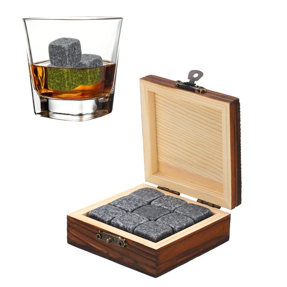Uxcell Whiskey Stones Reusable Ice Cubes Gifts Spotted Grey 9Pcs, Reusable Whiskey Chilling Rocks Natural Stone, Non-Diluting Cold Keeping Home Bar Party Gifts for Men