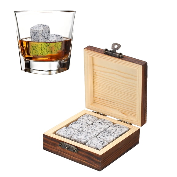 Uxcell Whiskey Stones Reusable Ice Cubes Gifts Spotted White 9Pcs, Reusable Whiskey Chilling Rocks Natural Stone, Non-Diluting Cold Keeping Home Bar Party Gifts for Men