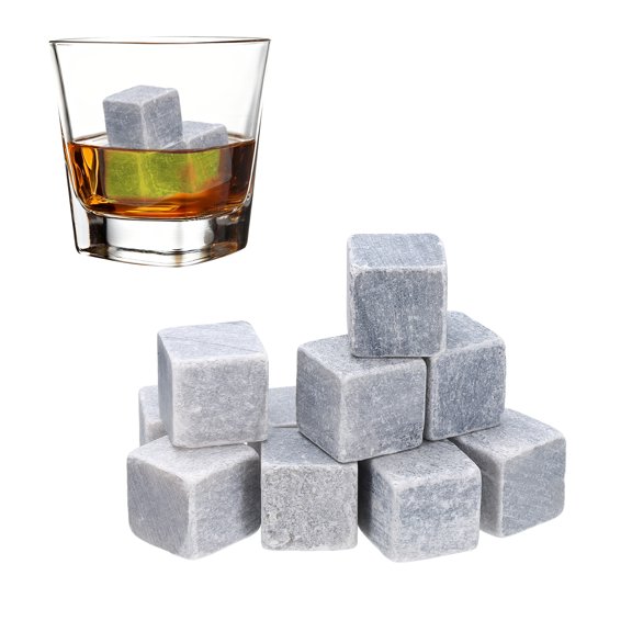 Uxcell Whiskey Stones Reusable Ice Cubes Gifts Texture Grey 12Pcs, Reusable Whiskey Chilling Rocks Natural Stone, Non-Diluting Cold Keeping Home Bar Party Gifts for Men
