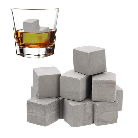 Uxcell Whiskey Stones Reusable Ice Cubes Gifts Wood-grain 12Pcs, Reusable Whiskey Chilling Rocks Natural Stone, Non-Diluting Cold Keeping Home Bar Party Gifts for Men