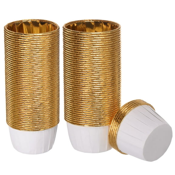 Uxcell White Gold Cupcake Cups, Aluminum Foil Standard Cupcake Liners 100 Pack