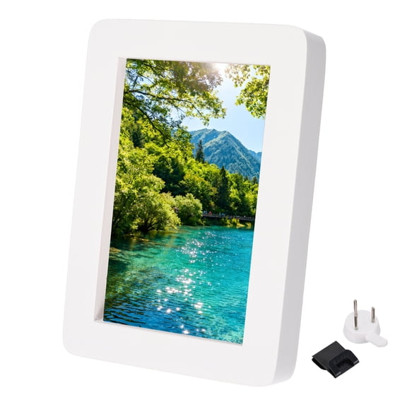 Uxcell White Rectangle Photo Frame, 7.1x5.2" Wooden Photo Frame Wall Mount & Tabletop Display Round Corner for Pictures Certificates Home Decor, Suits for 15.2x10.2cm Photo