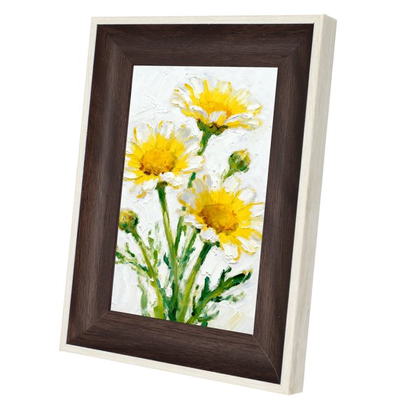 Uxcell White Wood Brown Rectangle Photo Frame, 7.9x6 Inch Resin Photo Frame Tabletop Display for Pictures Certificates Home Office Decor, Suits for 10.3x15.3cm Photo