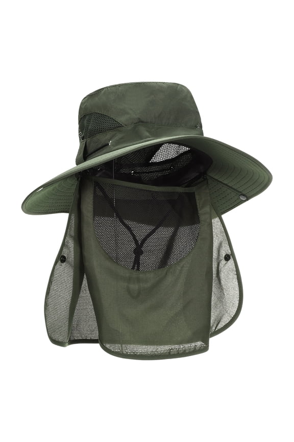 Wide Brim Bucket Hat Sun Hat with Removable Neck Face Flap, Army Green