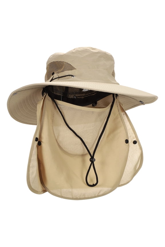 Wide Brim Bucket Hat Sun Hat with Removable Neck Face Flap, Beige
