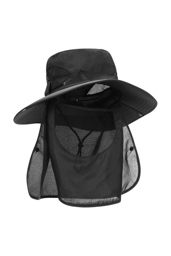Wide Brim Bucket Hat Sun Hat with Removable Neck Face Flap, Black