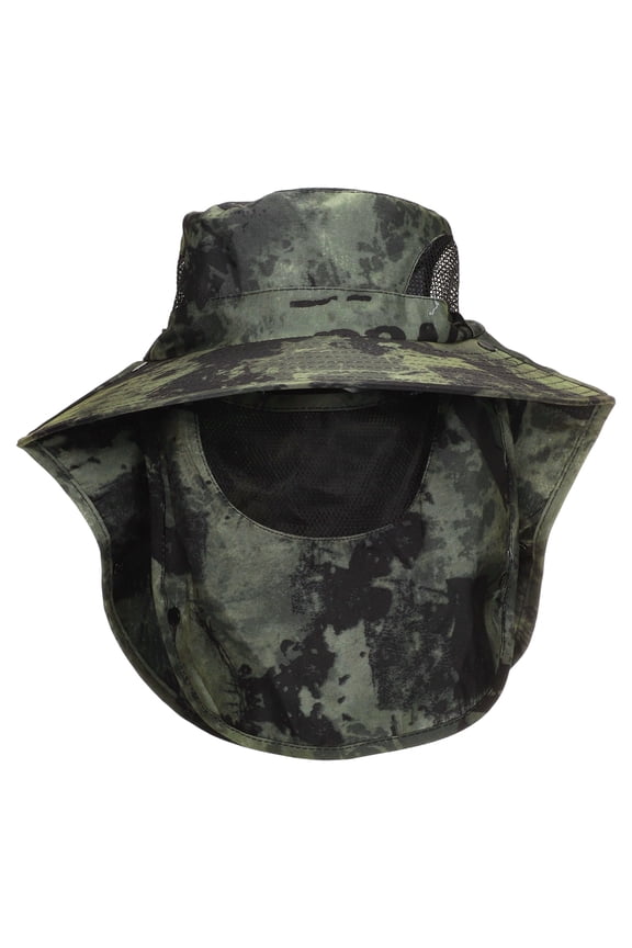 Wide Brim Bucket Hat Sun Hat with Removable Neck Face Flap, Dark Army Green