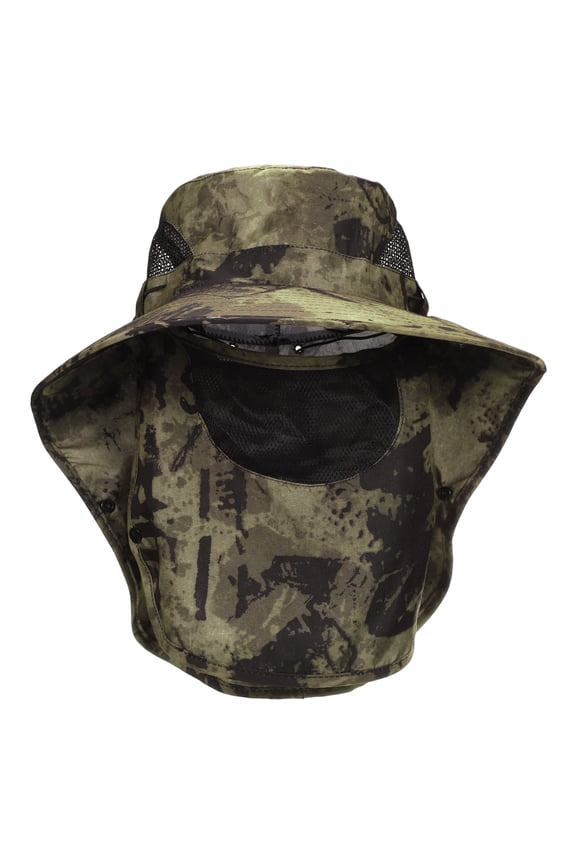 Wide Brim Bucket Hat Sun Hat with Removable Neck Face Flap, Dark Khaki