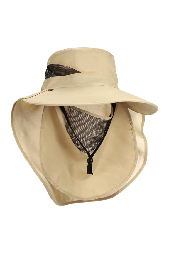 Wide Brim Bucket Hat Sun Hat with Removable Neck Face Flap, Khaki