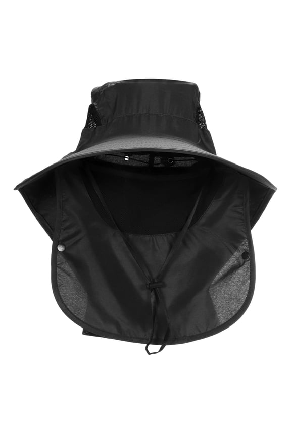 Wide Brim Bucket Hat Sun Hats with Removable Neck Face Flap, Black