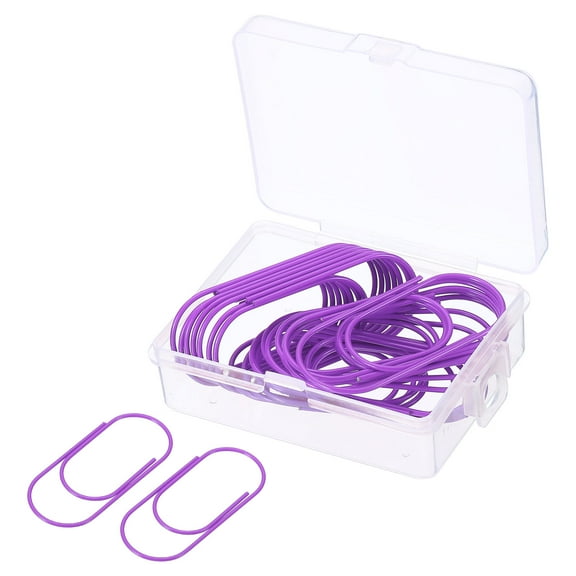 Uxcell Wide Paper Clip Coated Large Clips Bookmarks with Box 2 Inch Purple for Organize Office Home, Pack of 20