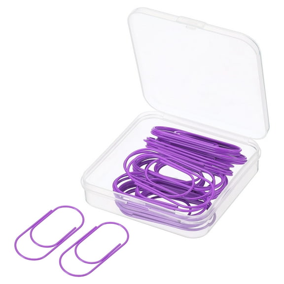 Uxcell Wide Paper Clip Coated Large Clips Bookmarks with Box 2 Inch Purple for Organize Office Home, Pack of 30