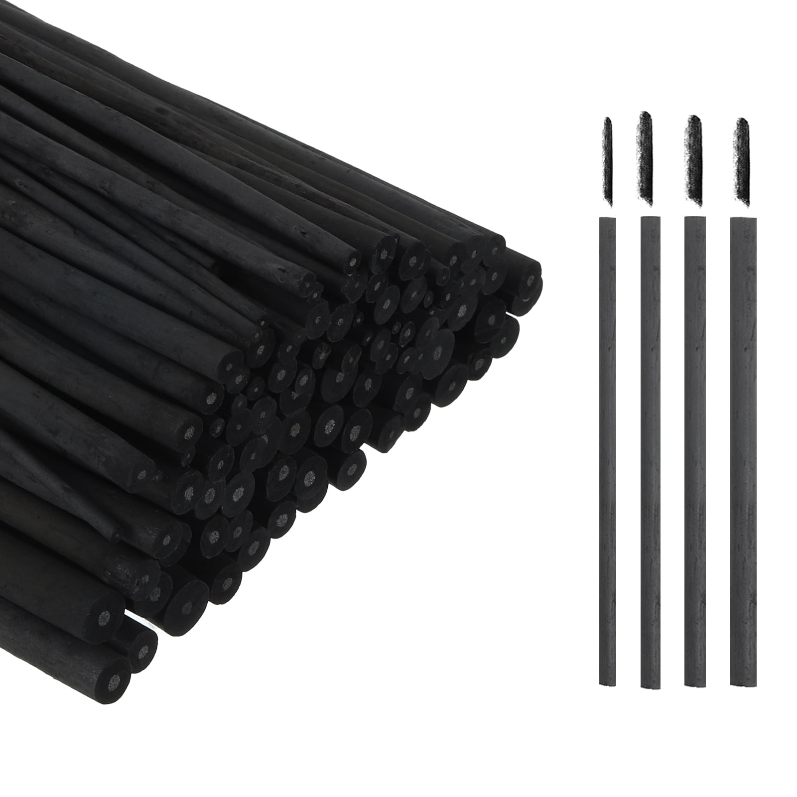Uxcell Willow Charcoal Sticks, 2-4mm / 4-5mm / 5-7mm / 7-9mm Willow Charcoal Pencils Soft Sketch Vine Art Supplies Set for Drawing Sketching Shading Painting Artists(Black, Pack of 200)