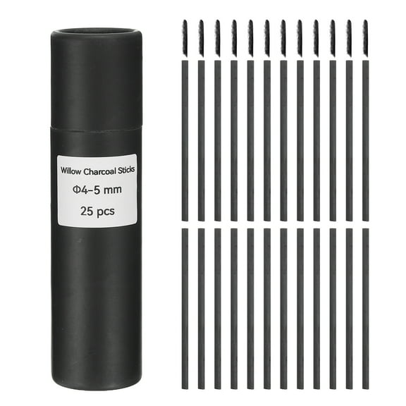 Uxcell Willow Charcoal Sticks, 4-5mm Willow Charcoal Pencils Soft Sketch Vine Art Supplies Set for Drawing Sketching Shading Painting Artists Beginners (Black, Pack of 25)