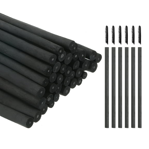 Uxcell Willow Charcoal Sticks, 5-7mm Willow Charcoal Pencils Soft Sketch Vine Art Supplies Set for Drawing Sketching Shading Painting Artists Beginners (Black, Pack of 50)