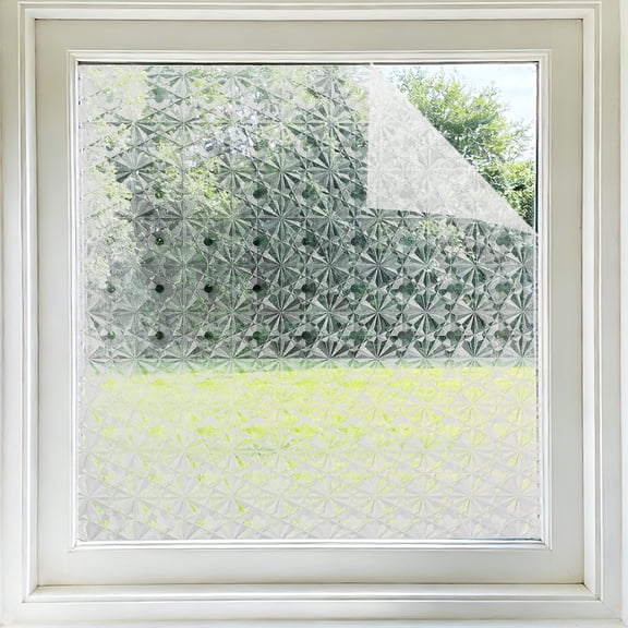 Uxcell Window Privacy Film, 78.7 x 11.8 Inch Frosted Glass Window Film Static Cling 3D Diamond Pattern for Bathroom Home, Clear