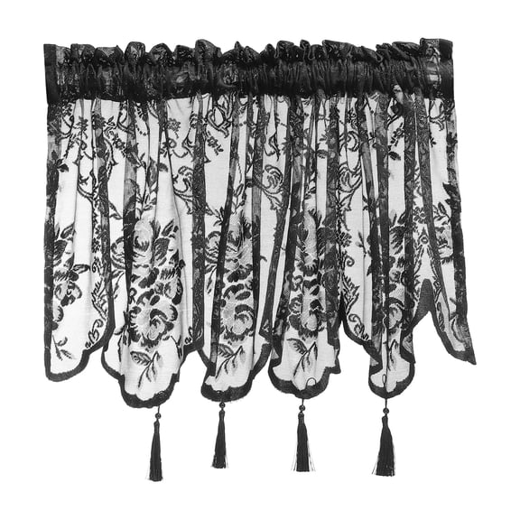 Uxcell Window Valance, 55.1x19 Inch Lace Sheer Valance Curtains Floral Embroidery Small Short Light Filtering Sheer for Windows Bedroom Bathroom Living Room Kitchen, Black