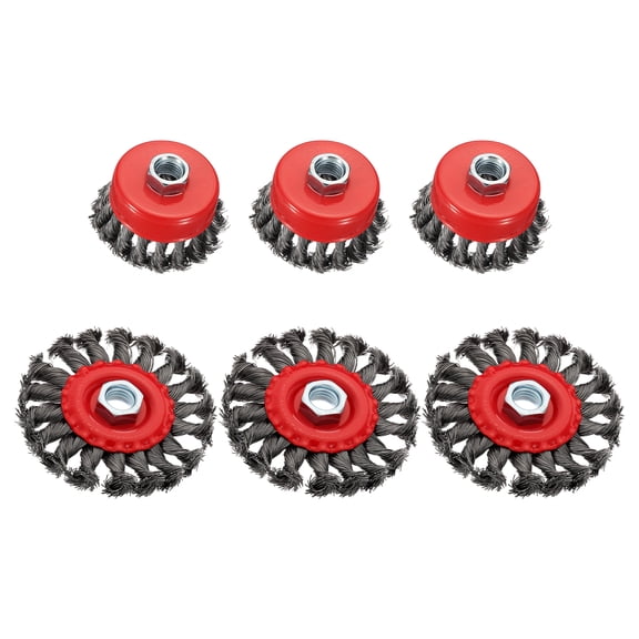 Uxcell Wire Brush for Drill, 6 Pack Carbon Steel Twist Knotted Wire Cup Wheel Set, 3-4 inch, Suitable for Rust, Corrosion, Paint Removal
