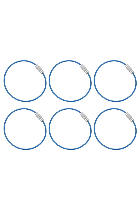 Wire Keychain Cable, 6Pcs 6" Steel Wire Key Rings Kit, Keychain Cable Loops Connecter for Crafts Keyrings, Luggage ID Tags and Decorations (Blue)