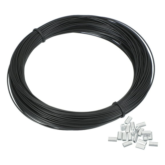 Uxcell Wire Rope, 304 Stainless Steel Wire Cable Black Vinyl Coated with Crimping Sleeves Black 1/32"x98ft