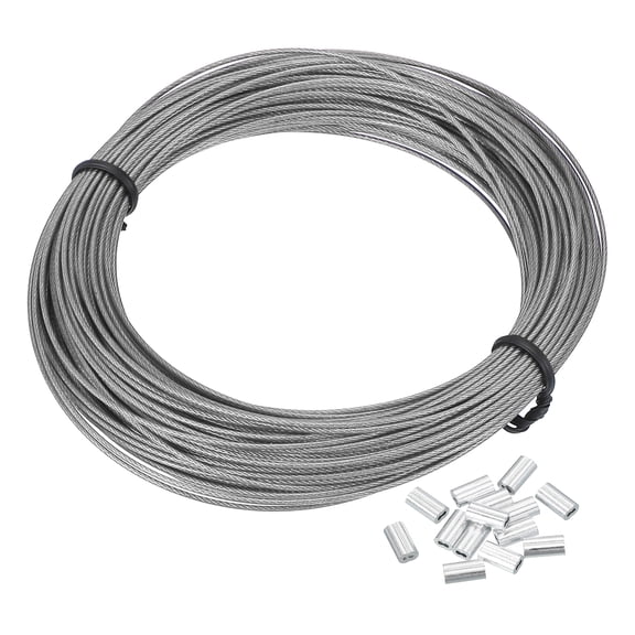 Uxcell 1/32" Wire Rope Vinyl Coated 66ft Steel Wire Cable with Crimping Sleeve Clear
