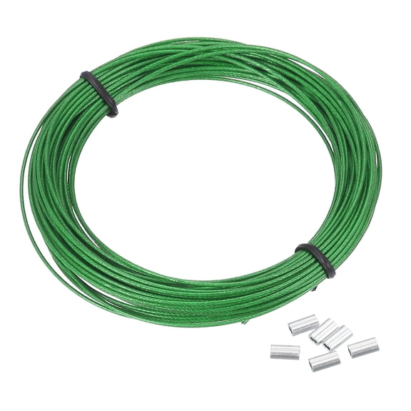 Uxcell 1/32" Wire Rope Vinyl Coated 33ft Steel Wire Cable with Crimping Sleeve Green