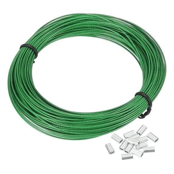 Uxcell 1/32" Wire Rope Vinyl Coated 66ft Steel Wire Cable with Crimping Sleeve Green